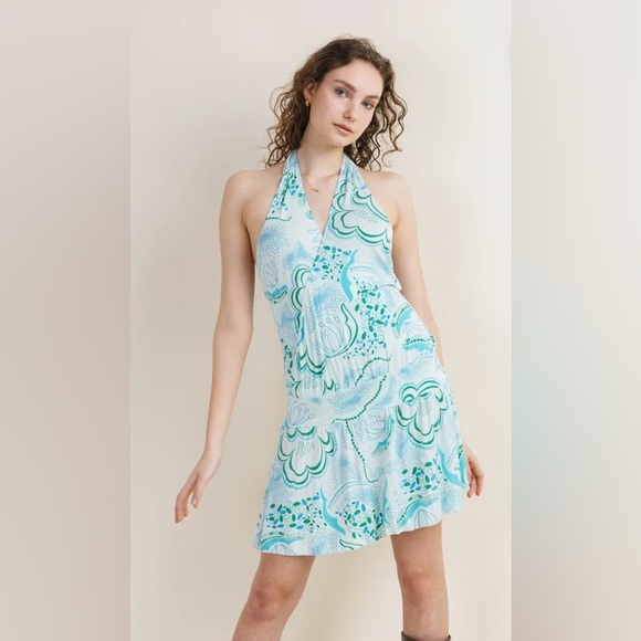 Vintage Y2k Guess Open Back Halter Neck Multi Print Dress - Picture 2 of 11